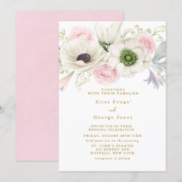 Invitación Boda Rubor Pink Peony Anemones Flower Gold