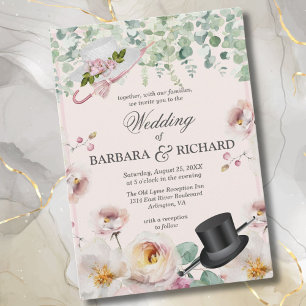 Invitación Boda Rubor Romántico Floral Top Hat