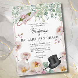 Invitación Boda Rubor Romántico Floral Top Hat