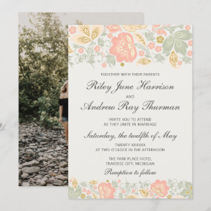Invitación Boda Rubor Sage Classic Floral Elegance Peach