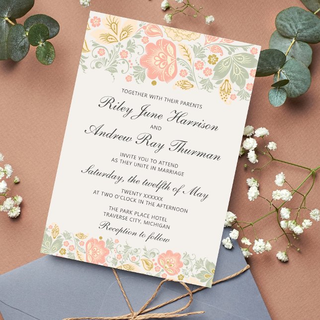 Invitación Boda Rubor Sage Classic Floral Elegance Peach (Subido por el creador)