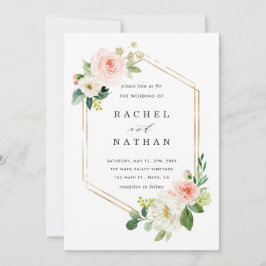 Invitación Boda Rubor White Bloom Gold Hexagon