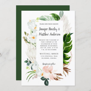 Invitación Boda Rubor White Tropical Floral Greeneration