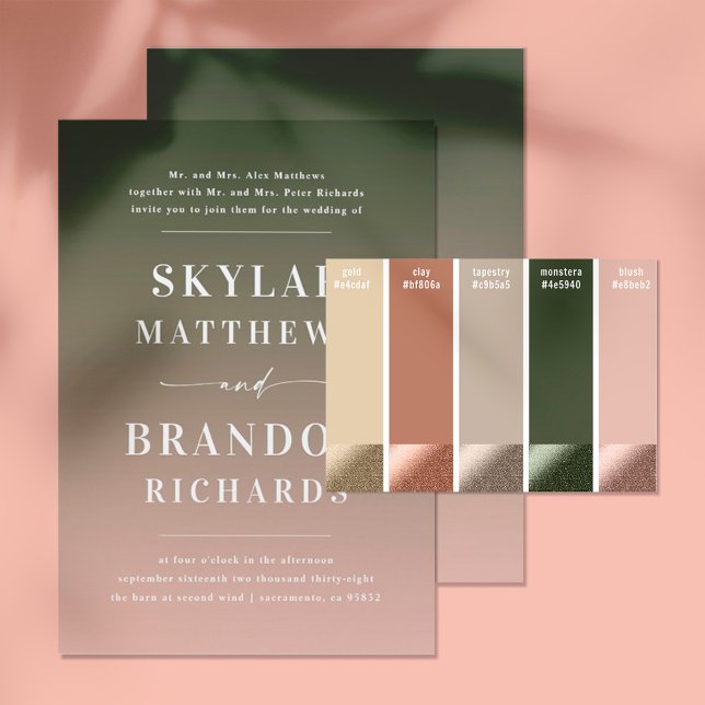 Invitación Boda Rubor y Green Ombre de nombres negrita simple (Subido por el creador)