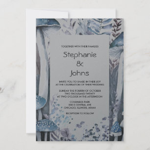 Invitación Boda ruidoso de los hongos de Woodland Blue Silver