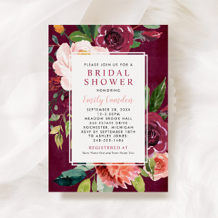 Invitación Boda ruidoso floral borgoñona rosa ducha de novia