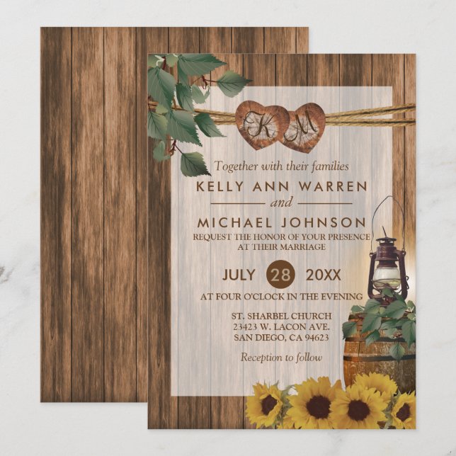 Invitación Boda rural con girasoles (Anverso / Reverso)