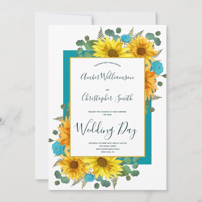 Invitación Boda rural de Verde azulados Rosas azules de giras (Anverso)