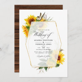 Invitación Boda rural rústica de girasol geométrico