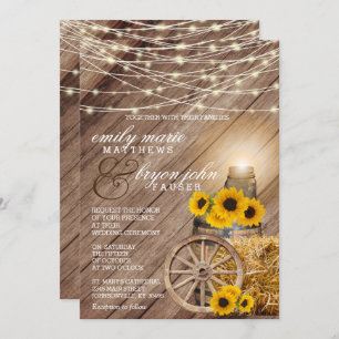 Invitación Boda rural rústica y girasoles