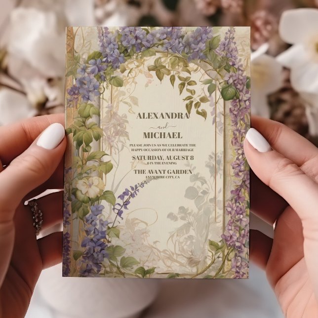 Invitación Boda rúsculo de flores grises doradas y violetas (Subido por el creador)