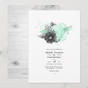 Invitación Boda rúsculo floral de leche y carbón vegetal