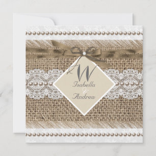 Invitación Boda ruso Beige lace Burlap Pearl White