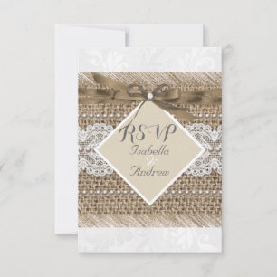 Invitación Boda ruso Beige lace Burlap Pearl White RSVP
