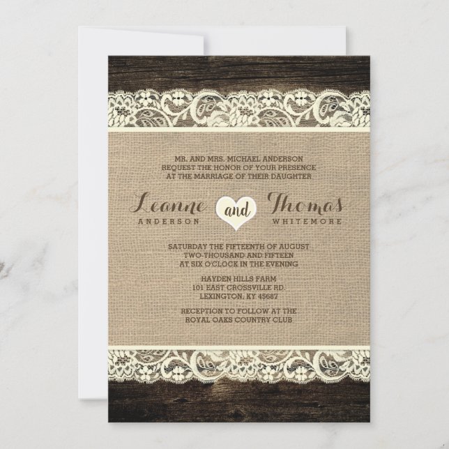 Invitación Boda ruso| Cabezal de madera de paja y Burlap (Anverso)