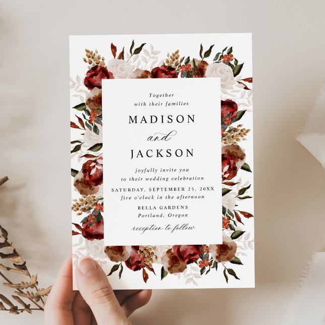 Invitación Boda ruso de Borgoña y Rosas de Marfil (Subido por el creador)