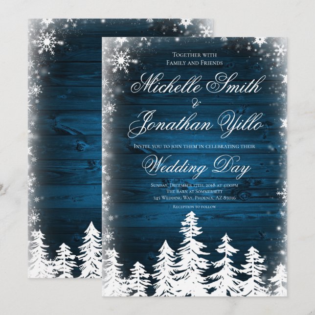 Invitación Boda ruso de copo de nieve en invierno (Anverso / Reverso)