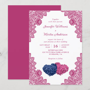 Invitación Boda ruso de encaje azul y rosa de la marina