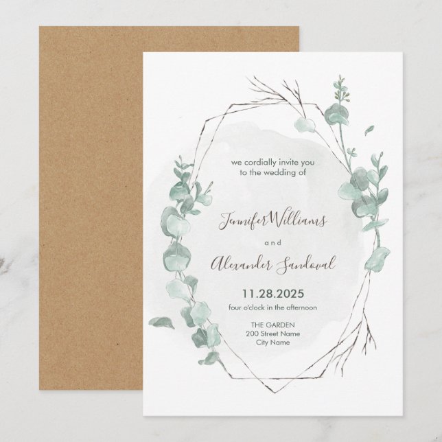 Invitación Boda ruso de eucalipto (Anverso / Reverso)