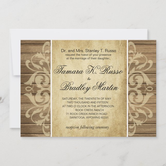 Invitación Boda ruso de filigrí de madera| marrón (Anverso)