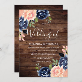 Invitación Boda ruso de flores azules de Rubor y Marina