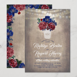 Invitación Boda ruso de la floral de borgoña Mason Jar