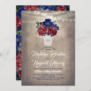 Invitación Boda ruso de la floral de borgoña Mason Jar