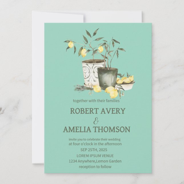 Invitación Boda ruso de limón mediterráneo (Anverso)