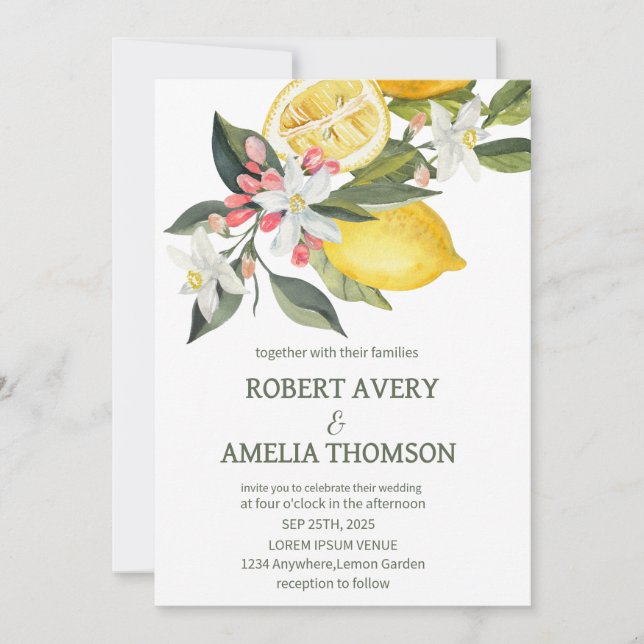 Invitación Boda ruso de limón mediterráneo (Anverso)