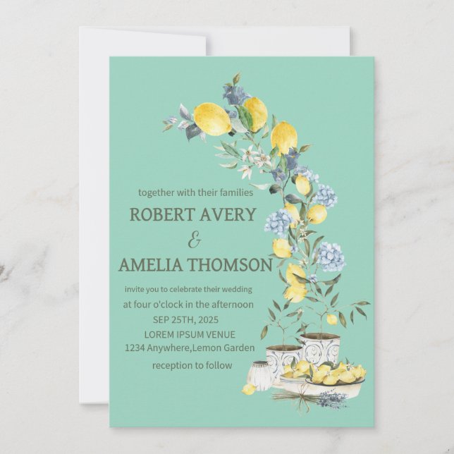 Invitación Boda ruso de limón mediterráneo (Anverso)
