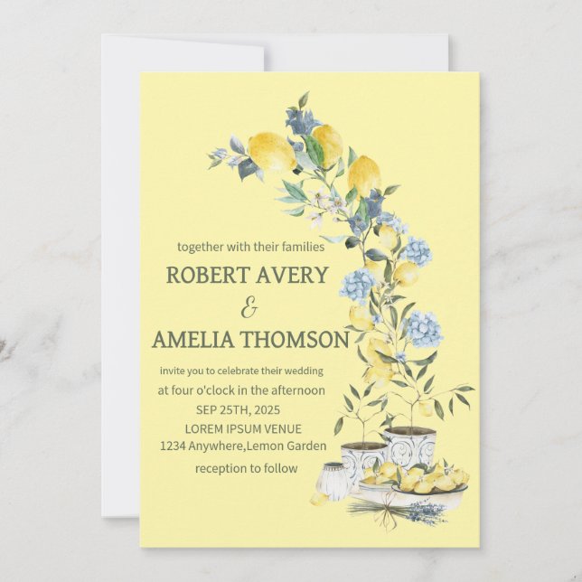 Invitación Boda ruso de limón mediterráneo (Anverso)