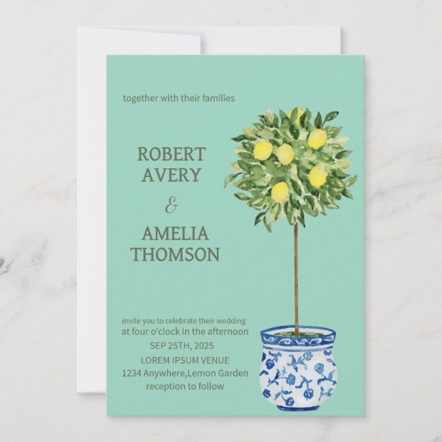 Invitación Boda ruso de limón mediterráneo (Anverso)