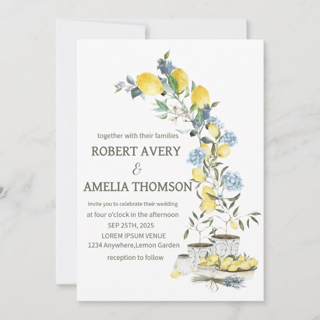 Invitación Boda ruso de limón mediterráneo (Anverso)