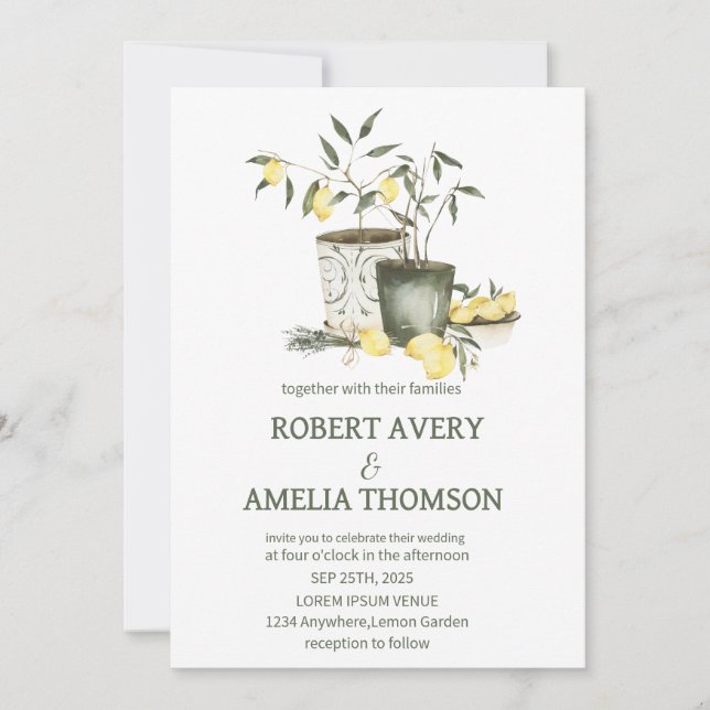 Invitación Boda ruso de limón mediterráneo (Anverso)