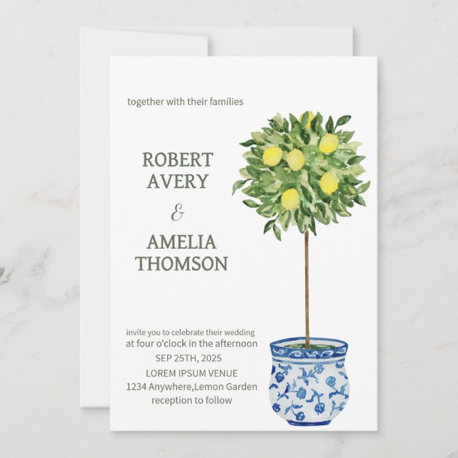 Invitación Boda ruso de limón mediterráneo (Anverso)