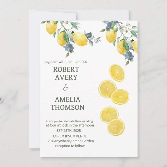 Invitación Boda ruso de limón mediterráneo (Anverso)