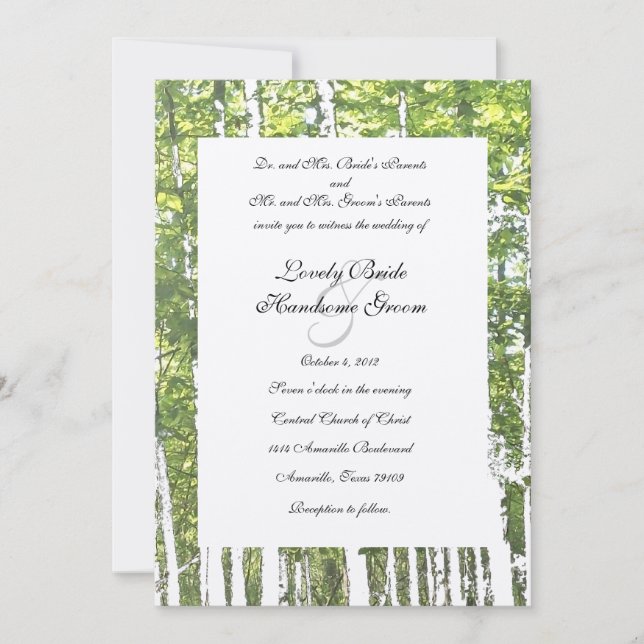 Invitación Boda ruso de los bosques verdes y blancos (Anverso)
