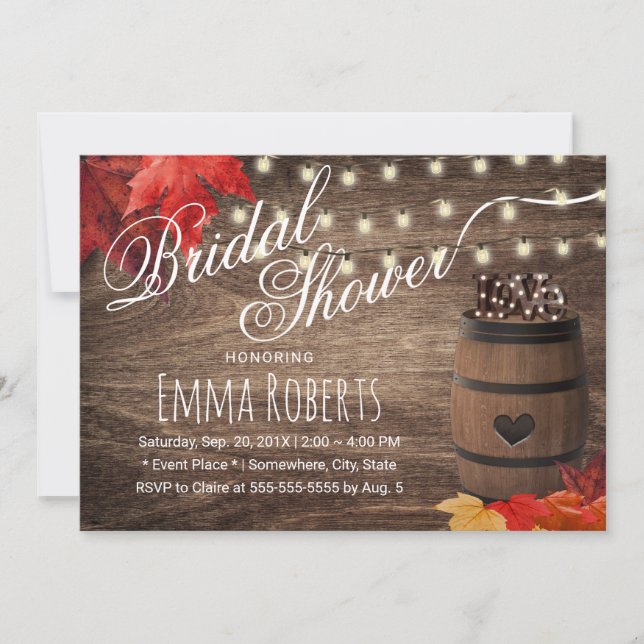 Invitación Boda ruso de otoño, barril de vino, ducha de novia (Anverso)
