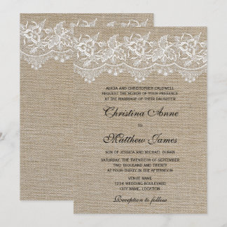 Invitación Boda ruso de yute y encaje