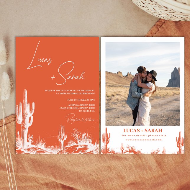 Invitación Boda ruso del desierto occidental del atardecer ve (Western Desert Verona Sunset Orange Wedding Invitation, Modern Southern Country Wedding Invitation,)