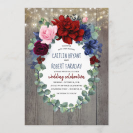 Invitación Boda ruso floral azul de la marina de Rubor de Bor