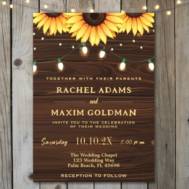 Invitación Boda ruso Mason Jar Sunflower Lights (Subido por el creador)