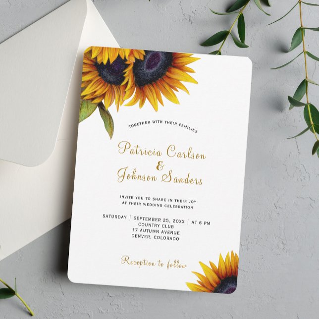 Invitación Boda ruso moderno de girasoles (With ROUNDED CORNERS option)