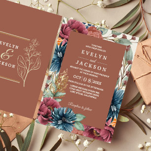 Invitación Boda ruso moderno Naranja quemado en Terracota