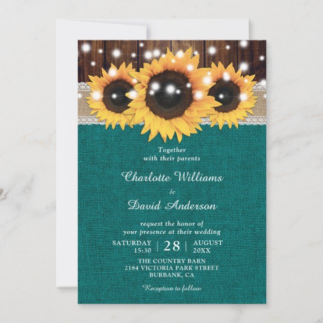 Invitación Boda ruso verde azulado de girasol (Anverso)