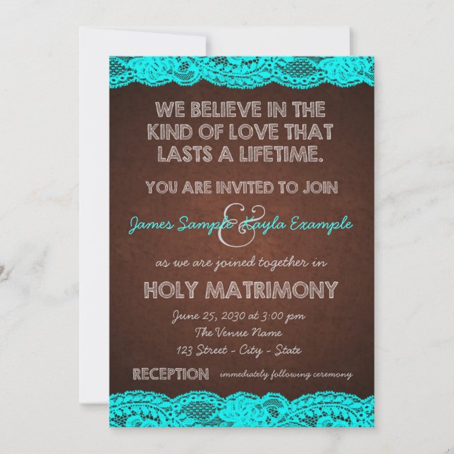 Invitación Boda ruso Verde azulado y marrón (Anverso)