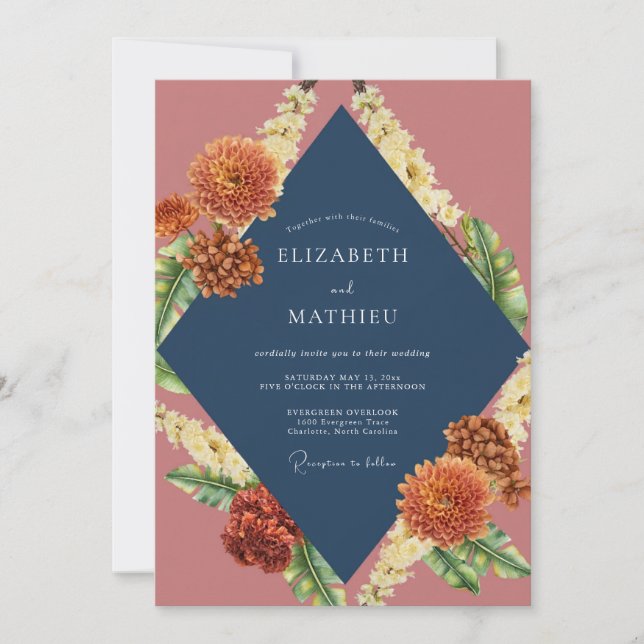 Invitación Boda Rust Deep Navy Dahlia (Anverso)