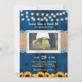 Invitación Boda Rustc de flores azules de la marina