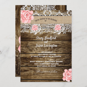 Invitación Boda Rustic Barn Wood & Lace
