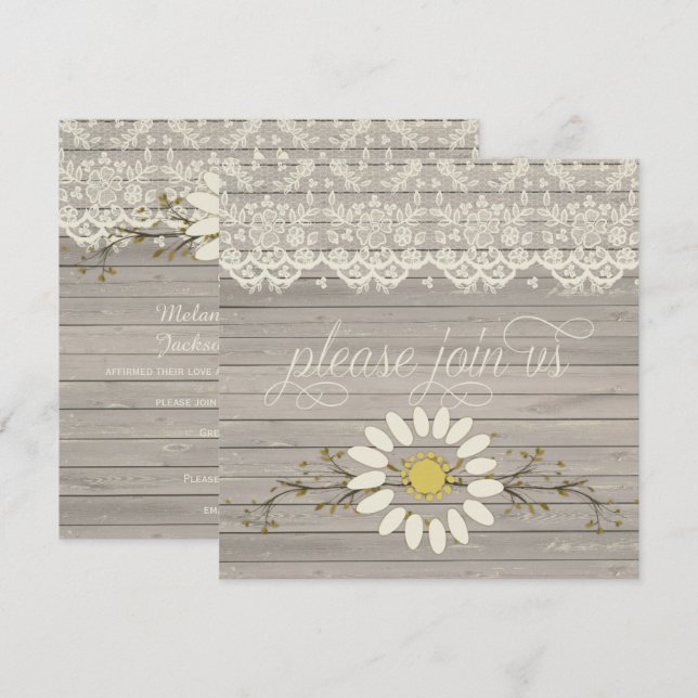 Invitación Boda Rustic Barn Wood Lace Floral Post (Anverso / Reverso)